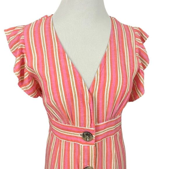 A.N.A Pink Striped Linen Blend Midi Dress S - Picture 4 of 9